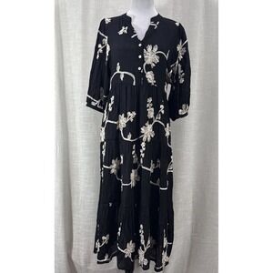 Figueroa & Flower M Midi Embroidered Dress Wearable Art Boho Cottage